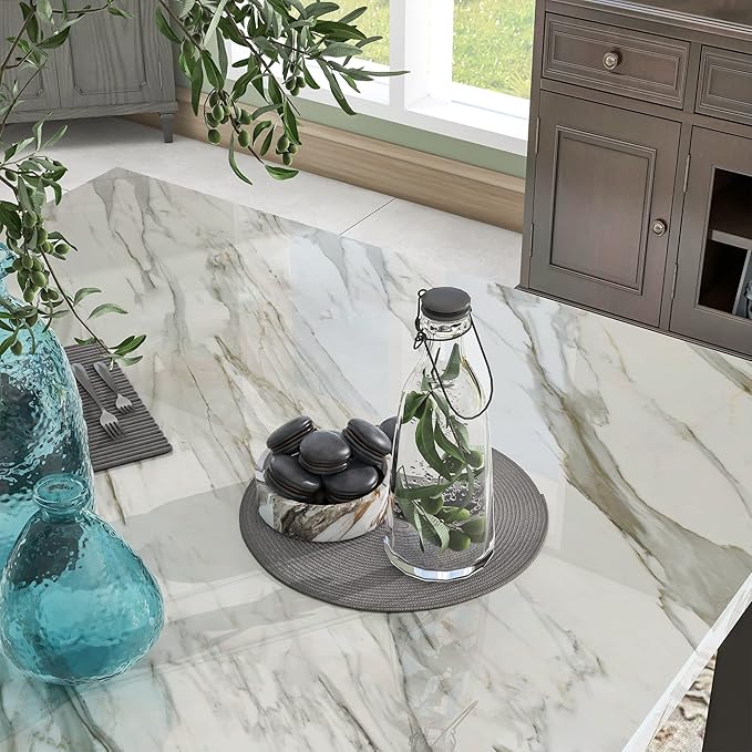 5-piece Counter Height Dining Set One Faux Marble Table and 4 Upholstered-Seat Chairs for Kitchen and Living Room Furniture, Blue - LeafyLoom