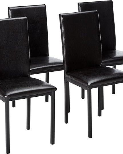 Roundhill Furniture Noyes Faux Leather Metal Frame Dining Chair, Set of 4, Black - LeafyLoom