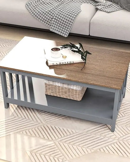 ChooChoo Coffee Table for Living Room, Grey Coffee Table with Shelf, 40 Inch - LeafyLoom