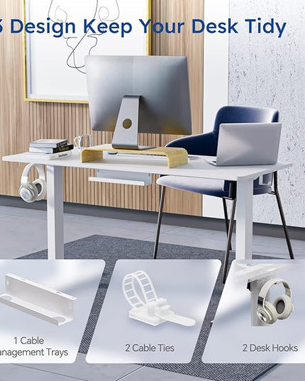 Standing Desk, Height Adjustable Desks with Powerful Motor and Cable Management,electric Sit Stand Desk with Hight Preset Design for Home Office Use 55x24 in White - LeafyLoom