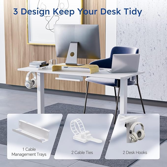 Standing Desk, Height Adjustable Desks with Powerful Motor and Cable Management,electric Sit Stand Desk with Hight Preset Design for Home Office Use 55x24 in White - LeafyLoom