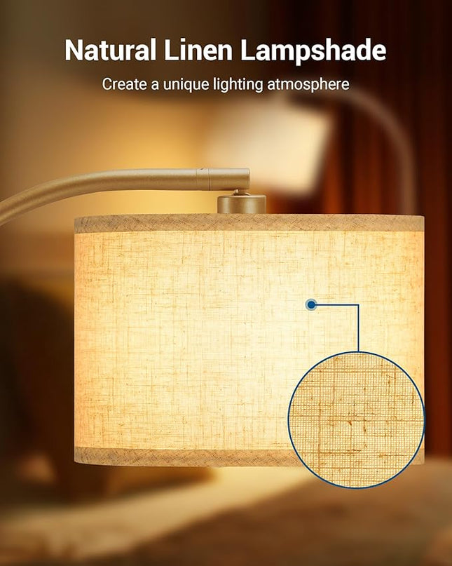 DEWENWILS Gold Arched Floor Lamps for Living Room, Boho Standing Arc Lamp with Adjustable Lampshade, Mid Century Modern Reading Light with Foot Switch for Bedroom, Home Office, Nursery - LeafyLoom