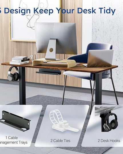 Standing Desk, Height Adjustable Desks with Powerful Motor and Cable Management,electric Sit Stand Desk with Hight Preset Design for Home Office Use 55x24 in Rustic Brown - LeafyLoom