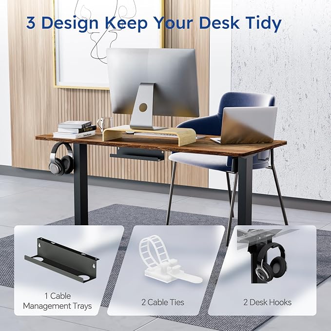 Standing Desk, Height Adjustable Desks with Powerful Motor and Cable Management,electric Sit Stand Desk with Hight Preset Design for Home Office Use 55x24 in Rustic Brown - LeafyLoom