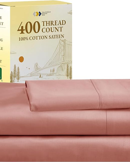 California Design Den Twin Bed Sheets 400 Thread Count 100% Cotton Deep Pocket Sheets for Twin Size Bed - Soft, Breathable & Cooling Twin Sheet Set, 3-Pc Deep Pocket Bed Sheets - Coral Pink - LeafyLoom