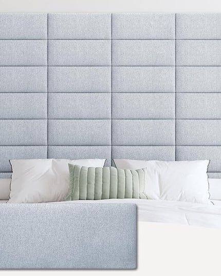 Upholstered Wall Mounted Headboard, 3D Soundproof Wall Panels Peel and Stick Headboard for Queen Size, Reusable and Removable Tufted Bed Headboard in Blue White(9 Panels, 10" x 24") - LeafyLoom