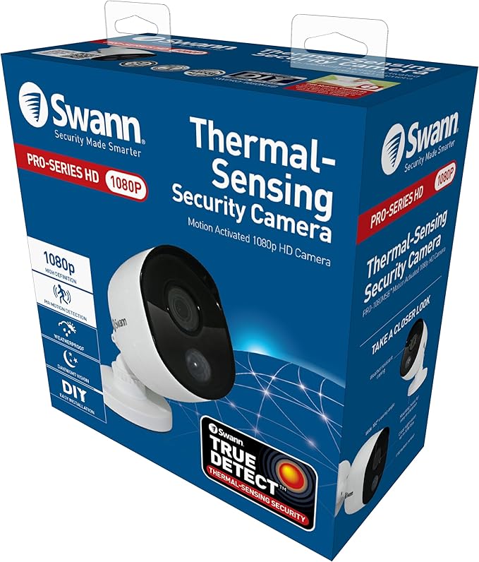 Swann Indoor/Outdoor Home Security Camera, 1080p PIR Bullet Cam, Infrared Night Vision, Thermal Heat Sensing, BNC Wired Add to DVR, SWPRO-1080MSB, 1080p Bullet Security Camera (SWPRO-1080MSB-US) SwannUSA