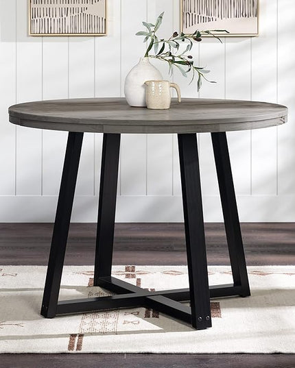 Walker Edison Rustic Solid Wood Distressed Round Kitchen Dining Room Table, 42 Inch, Grey - LeafyLoom