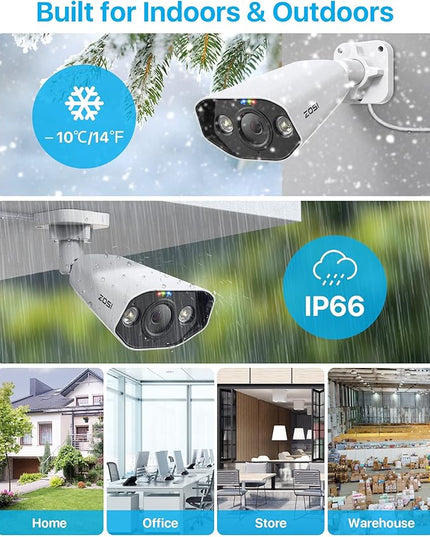 ZOSI 4K Spotlight PoE Security Camera System,8 Port 16CH 8MP NVR with 2TB HDD,4pcs 4K Outdoor Indoor PoE IP Cameras with 2 Way Audio and Siren,Night Vision,Person Vehicle Detection,for 24/7 Recording ZOSI