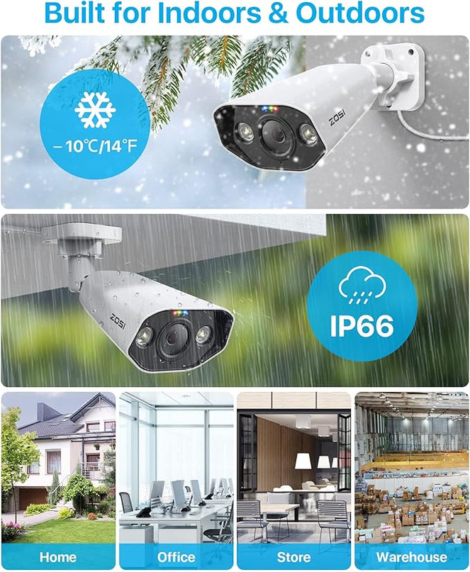ZOSI 4K Spotlight PoE Security Camera System,8 Port 16CH 8MP NVR with 2TB HDD,4pcs 4K Outdoor Indoor PoE IP Cameras with 2 Way Audio and Siren,Night Vision,Person Vehicle Detection,for 24/7 Recording ZOSI