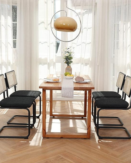 Zesthouse Mid Century Modern Dining Chairs Set of 2, Upholstered Boucle Kitchen Chairs, Famous Breuer Designed Chairs, Armless Accent Chairs with Natural Cane Back & Stainless Chrome Base - LeafyLoom