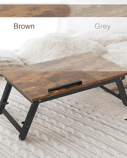 Bamboo Laptop Desk Bed Tray Table Adjustable Table for Computer Tilting Top Foldable Leg with Drawer - LeafyLoom