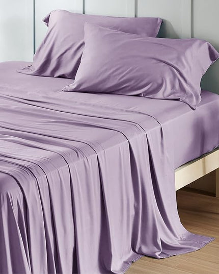 Bedsure California King Sheet Sets, Cooling Sheets, Rayon Derived from Bamboo, Deep Pocket Up to 16", Breathable & Soft Bed Sheets, Hotel Luxury Silky Bedding Sheets & Pillowcases, Lilac - LeafyLoom