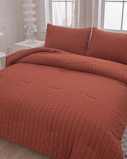 Burnt Orange Comforter Set Queen,Queen Sized Comforter Bedding Set, Burnt Orange Terracotta Bedding Set Queen Size,5 Pcs Lightweight Microfiber Bed Set - LeafyLoom