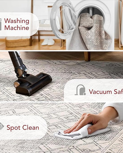 nuLOOM Mia Machine Washable Geometric Medallion Ultra Thin Runner Rug, 2' 6" x 6', Light Grey - LeafyLoom