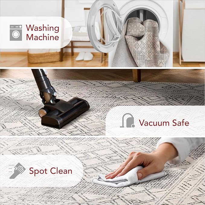 nuLOOM Mia Machine Washable Geometric Medallion Ultra Thin Runner Rug, 2' 6" x 6', Light Grey - LeafyLoom