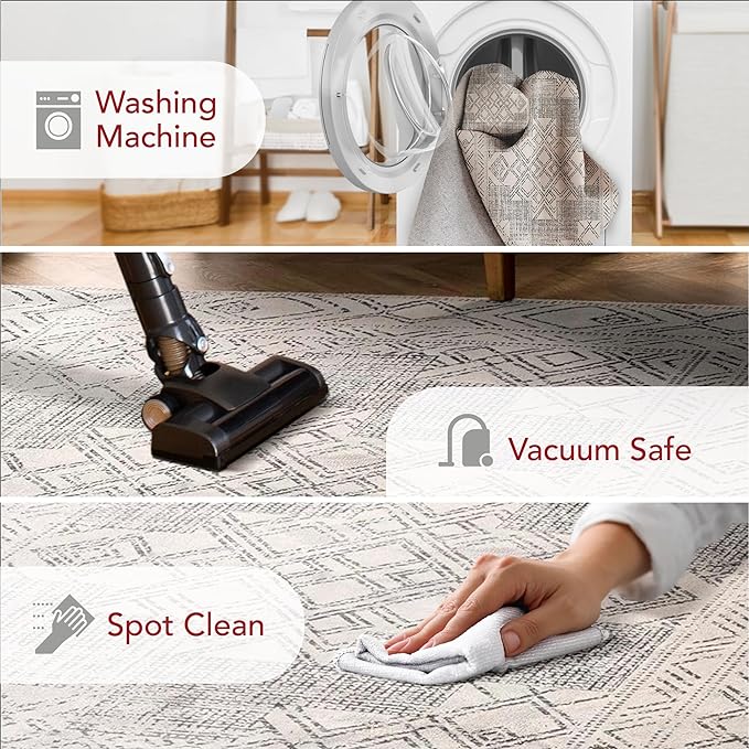 nuLOOM Mia Machine Washable Geometric Medallion Ultra Thin Area Rug, 9' x 12', Light Grey - LeafyLoom