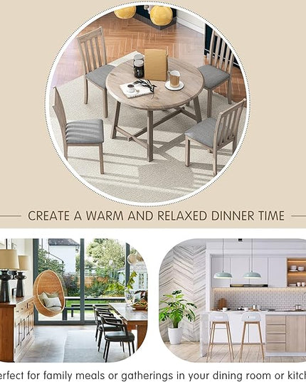 NicBex Small Dining Table Set for 4 Kitchen Table and Chairs 5-Piece Wood Dining Table Set Round Extendable Dining Table with 4 Dining Chairs for Dining Room, Natural Wood Wash - LeafyLoom
