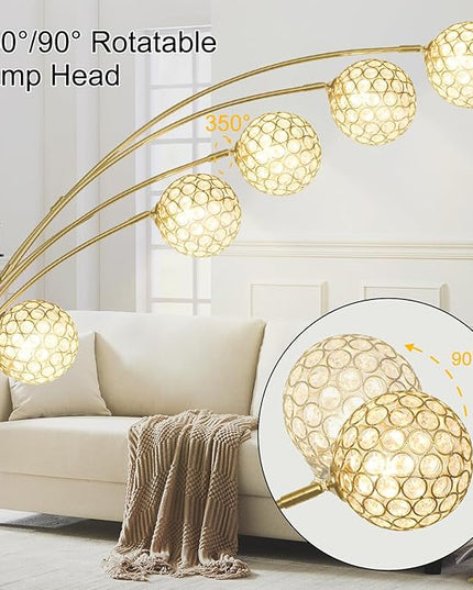 DLLT Floor Lamps for Living Room, 5-Light Gold Arc Standing Lamp, 86.6" Modern Tall Tree Floor Lamp with Adjustable Arms, Multi-Head LED Floor Lamps for Bedroom, Study, Office, G9 Bulbs Included - LeafyLoom