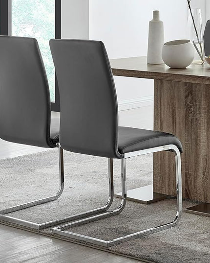 Armen Living Amanda Dining Grey faux leather with Chrome finish Kitchen & Dining Chair - Set of 2, Height - LeafyLoom
