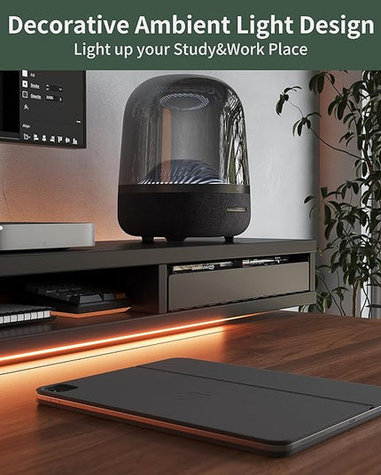 FEZIBO 48 x 24 Inch Height Adjustable Electric Standing Desk with Double Drawers, Stand Up Desk with LED Strips, Sit Stand Desk with Monitor Stand, Blcak Walnut - LeafyLoom