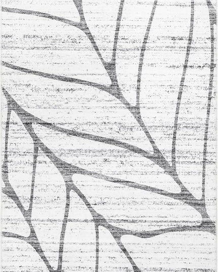nuLOOM Lanette Abstract Leaves Machine Washable Ultra Thin Runner Rug, 2' 6" x 8', Light Grey - LeafyLoom