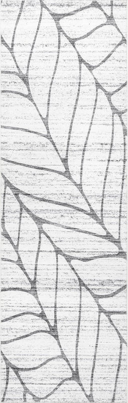 nuLOOM Lanette Abstract Leaves Machine Washable Ultra Thin Runner Rug, 2' 6" x 8', Light Grey - LeafyLoom