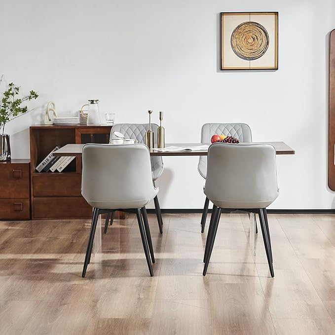 YOUNIKE Grey Dining Chairs set of 2 with High Backs Mid Century Modern Kitchen & Dining Room Chairs PU Faux Leather Upholstered sillas de comedor Comfortable Large Padded Accent Chairs with Metal Legs - LeafyLoom