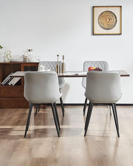 YOUNIKE Grey Dining Chairs set of 2 with High Backs Mid Century Modern Kitchen & Dining Room Chairs PU Faux Leather Upholstered sillas de comedor Comfortable Large Padded Accent Chairs with Metal Legs - LeafyLoom