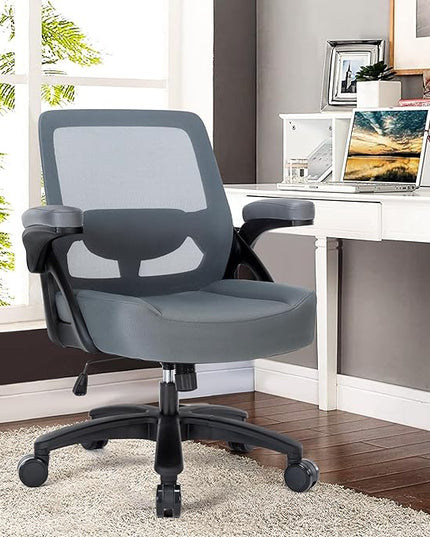 Big and Tall Office Chair 400lb- Mesh Ergonomic Heavy Duty Desk Chair- Flip Arms, Plus Size Wide Seat Executive Computer Chair for Large People- Home Office Swivel Rolling Task Chairs - LeafyLoom