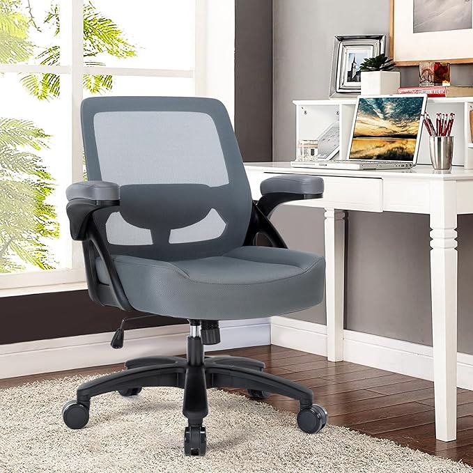 Big and Tall Office Chair 400lb- Mesh Ergonomic Heavy Duty Desk Chair- Flip Arms, Plus Size Wide Seat Executive Computer Chair for Large People- Home Office Swivel Rolling Task Chairs - LeafyLoom