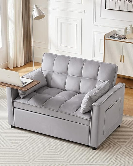 Comfy Cute Tufted Upholstered Loveseat Sofa with Pull Out Sleeper Couch Bed and 2 Pillows,Modern Convertible Love Seat Sofabed for Computer & Coffee Living Room Furniture Sets - LeafyLoom