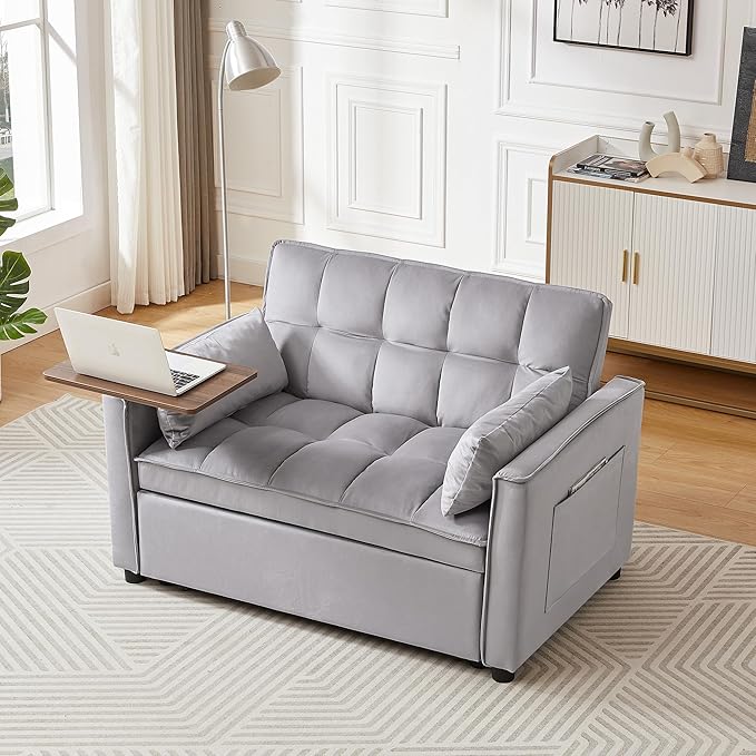 Comfy Cute Tufted Upholstered Loveseat Sofa with Pull Out Sleeper Couch Bed and 2 Pillows,Modern Convertible Love Seat Sofabed for Computer & Coffee Living Room Furniture Sets - LeafyLoom