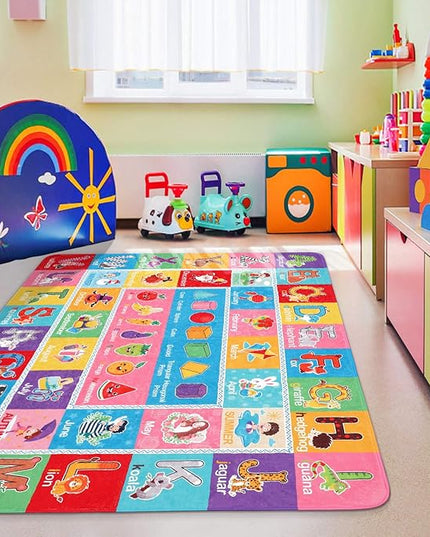 IMIKEYA Play Rugs Playroom Mat with Colorful Pattern, Playtime Collection ABC Alphabet, Seasons, Months, Fruit and Shapes Playmat Educational Rug for Kids Playroom Bedroom, 55 x 43.3 Inch - LeafyLoom
