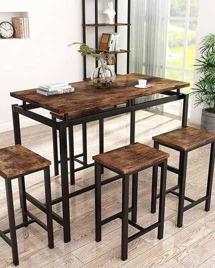 DKLGG Dinner Table Set for 4, Modern Kitchen Table and Chairs for 4 Wooden Top and Adjustable Metal Legs, Small Dining Room Table Set 5 Pieces Compact Design for Small Space - LeafyLoom