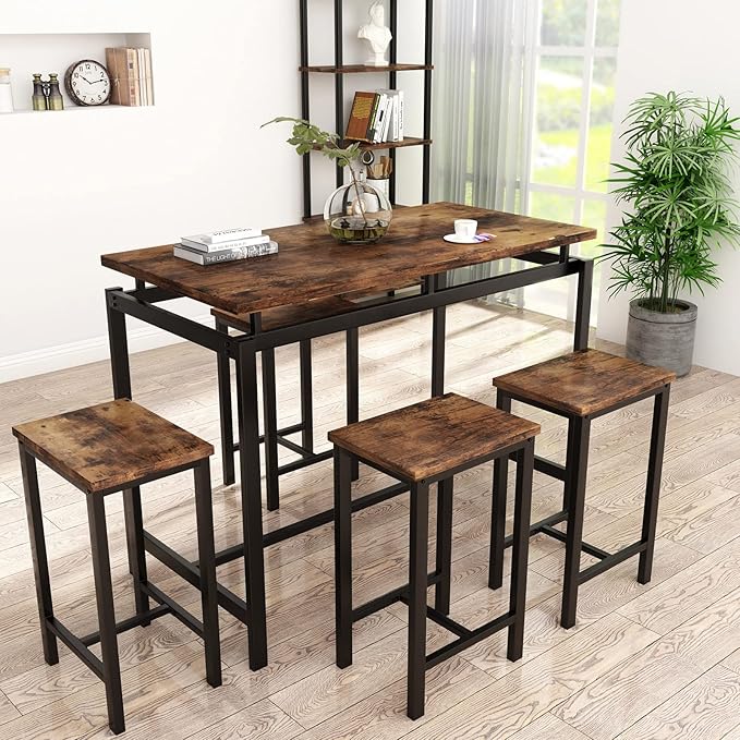 DKLGG Dinner Table Set for 4, Modern Kitchen Table and Chairs for 4 Wooden Top and Adjustable Metal Legs, Small Dining Room Table Set 5 Pieces Compact Design for Small Space - LeafyLoom