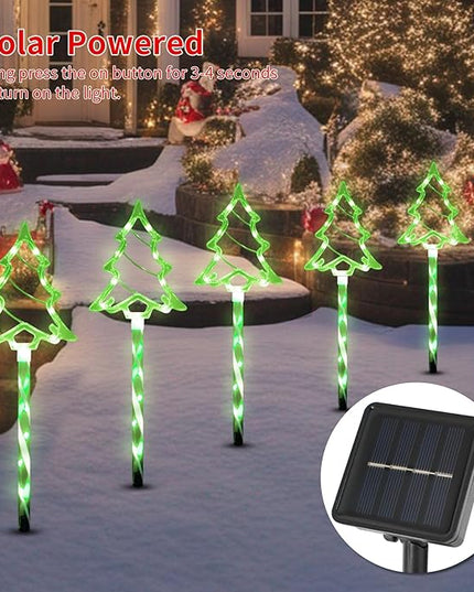 Solar Christmas Pathway Lights Outdoor Decorations, 8 Modes Xmas Tree Candy Lights Waterproof Led Garden Stake Lights for Walkway Yard Lawn Porch Holiday Decor 5-Pack (Green Xmas Tree Lights) BRIGHTDECK