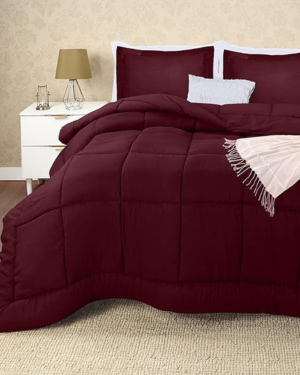 Utopia Bedding King Size Comforter Set with 2 Pillow Shams, Bedding Comforter Sets, Down Alternative Burgundy/Red Comforter, Soft and Comfortable, Machine Washable - LeafyLoom