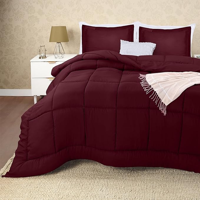 Utopia Bedding King Size Comforter Set with 2 Pillow Shams, Bedding Comforter Sets, Down Alternative Burgundy/Red Comforter, Soft and Comfortable, Machine Washable - LeafyLoom