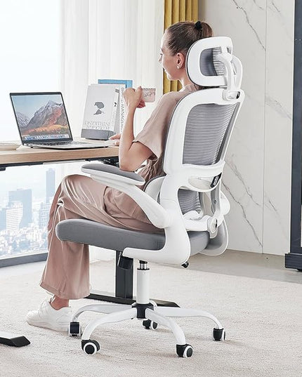 Office Chair Ergonomic Desk Chair, 330 LBS Home Mesh Office Desk Chairs with Wheels, Comfortable Gaming Chair, High Back Office Chair for Long Hours, Office Chair for Study and Work (White) - LeafyLoom
