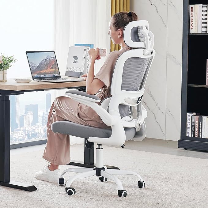 Office Chair Ergonomic Desk Chair, 330 LBS Home Mesh Office Desk Chairs with Wheels, Comfortable Gaming Chair, High Back Office Chair for Long Hours, Office Chair for Study and Work (White) - LeafyLoom