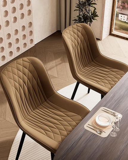 YOUNIKE Tan Dining Chairs set of 2 with High Backs Mid Century Modern Kitchen & Dining Room Chairs PU Faux Leather Upholstered sillas de comedor Comfortable Large Padded Accent Chairs with Metal Legs - LeafyLoom