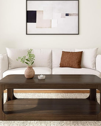 Plank+Beam Forma Coffee Table, Solid Wood 54 Inch Modern Coffee Table with Shelf, Contemporary Center Table with Storage Space, Rectangle Tea Table with Storage, Walnut - LeafyLoom