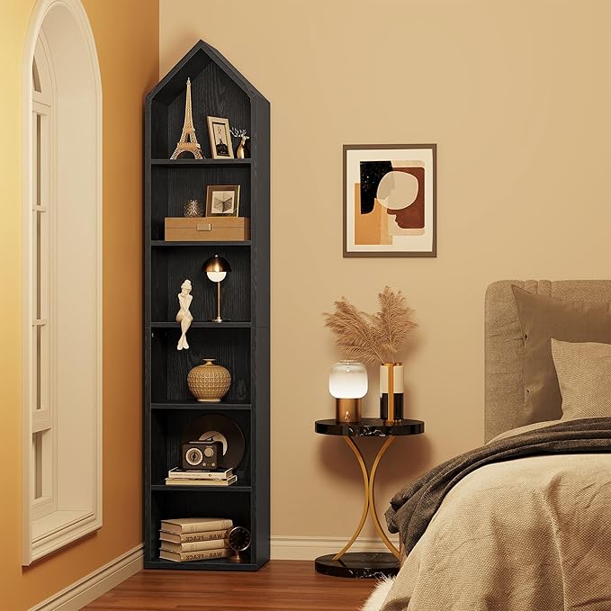 YITAHOME 73" Tall Narrow Bookshelf, Modern Open 5 Tier Bookcase, Wooden Shelf Stand for Small Spaces, Display Shelving Storage Rack for Bedroom, Living Room, Home Office, Black - LeafyLoom