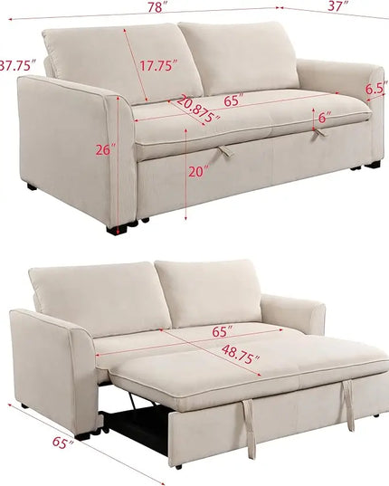 3 in 1 Convertible Sleeper Sofa Bed, Modern Corduroy Upholstered Loveseat Futon Couch w/Pullout Bed, Queen Size Love Seat Lounge Sofabed w/Reclining Backrest, Furniture for Living Room, RV - LeafyLoom