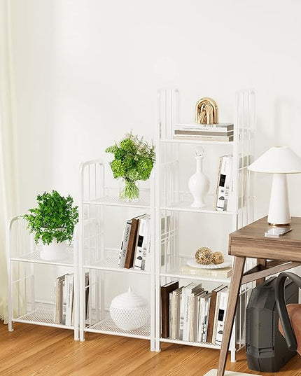 Bookshelf Storage Shelf Small Bookcase Freestanding Storage Stand for Living Room Bedroom, Kitchen, Rust Resistance, Easy Assembly Free Combination Multi-Functional Organizer (4 Tiers, White) - LeafyLoom