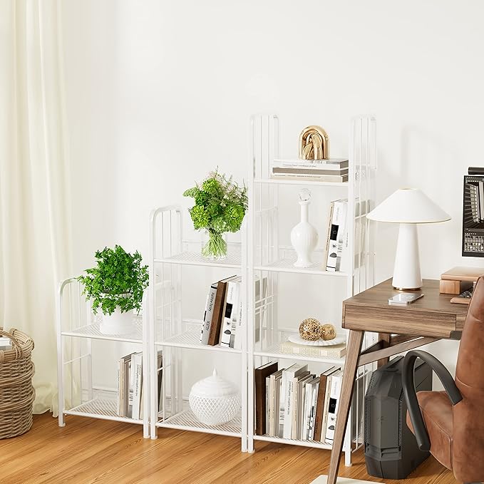 Bookshelf Storage Shelf Small Bookcase Freestanding Storage Stand for Living Room Bedroom, Kitchen, Rust Resistance, Easy Assembly Free Combination Multi-Functional Organizer (4 Tiers, White) - LeafyLoom