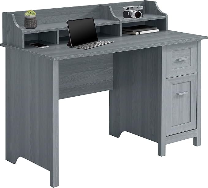 Techni Mobili Classic Office Storage Writing Desk, Grey - LeafyLoom