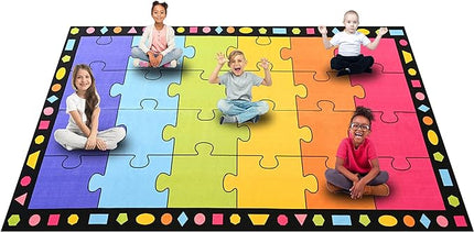 Booooom Jackson Classroom Rug Elementary LargePuzzle Classroom Carpet Seating Rug for School Preshool Kids Colorful Area Rug Educational Rug with Non-Slip Backing(Seats 24),13' x 7'5" - LeafyLoom