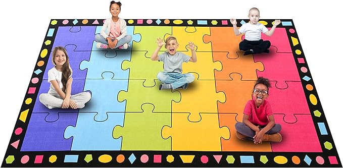 Booooom Jackson Classroom Rug Elementary LargePuzzle Classroom Carpet Seating Rug for School Preshool Kids Colorful Area Rug Educational Rug with Non-Slip Backing(Seats 24),13' x 7'5" - LeafyLoom